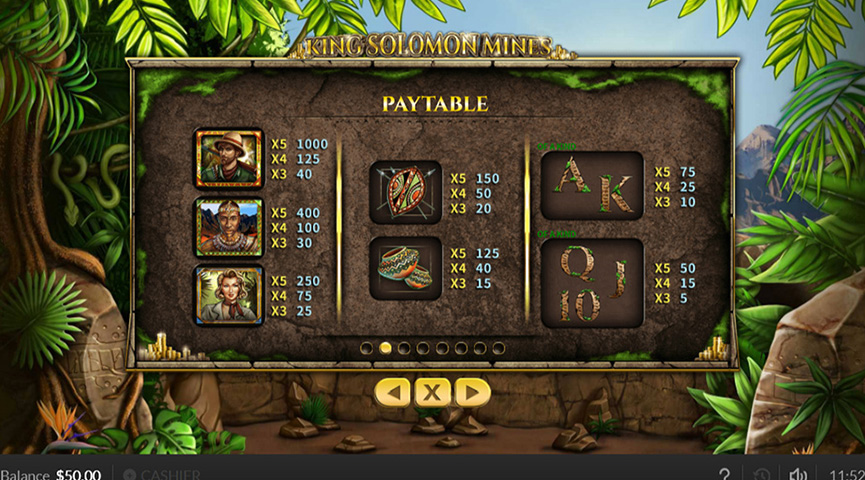 The Paytable of King Solomon Mines Online Slot