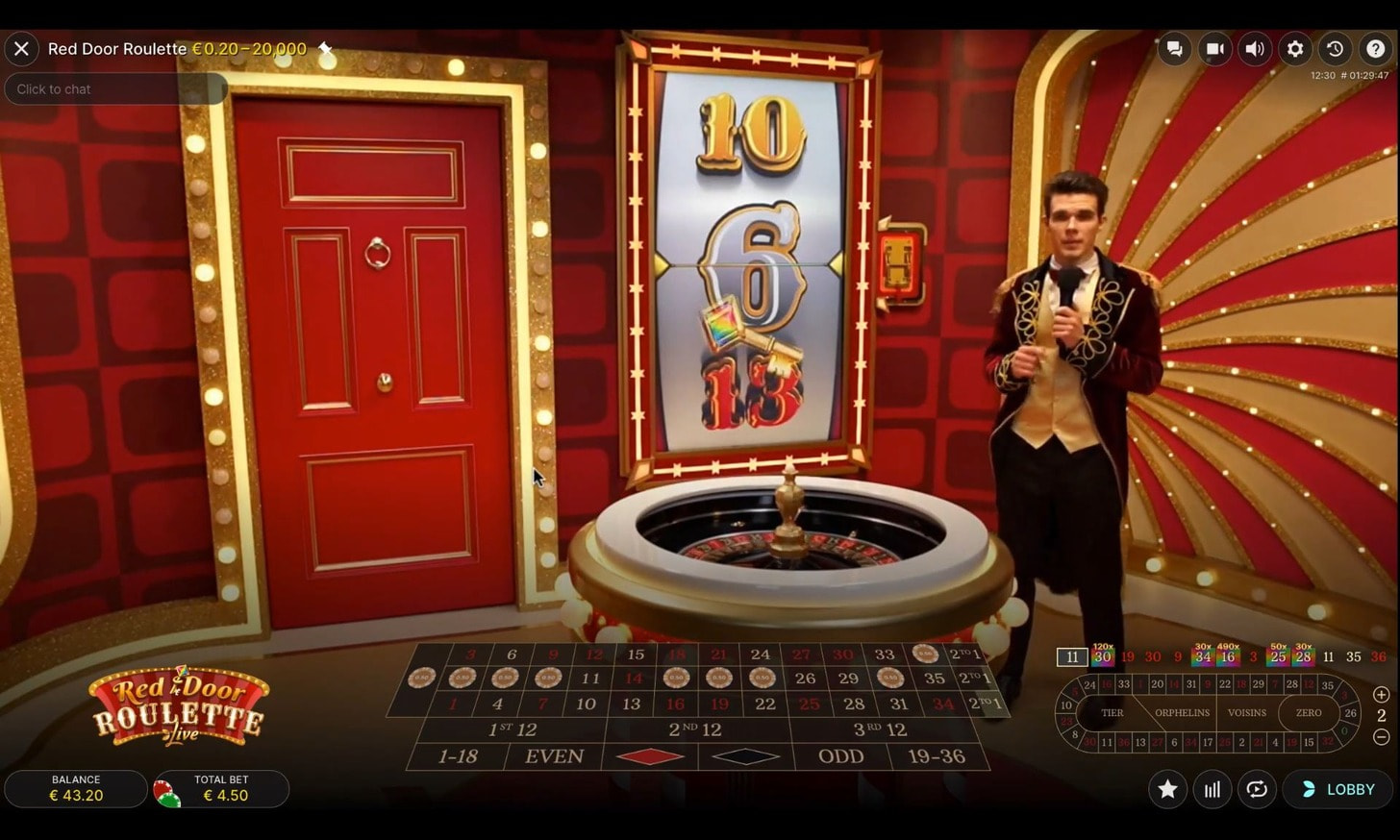 Live Dealer Red Door Roulette with themed studio and dealer