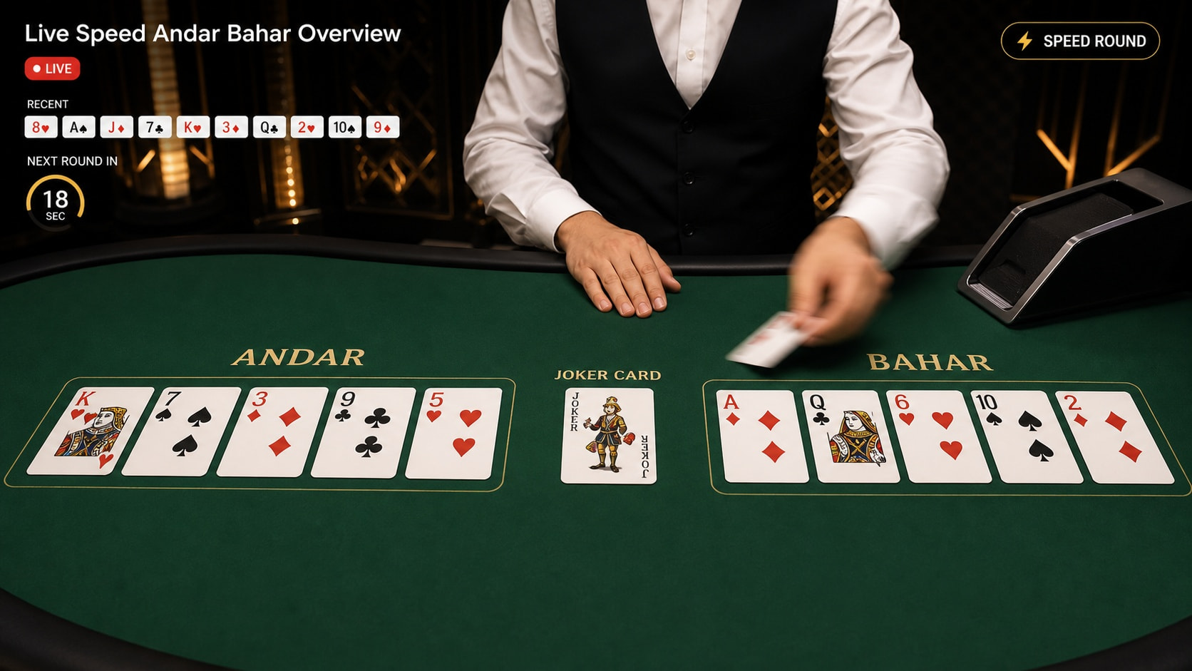 Fast-paced live Andar Bahar table for quick rounds of play