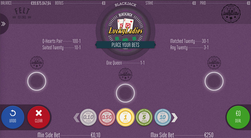 Lucky Ladies Blackjack table view