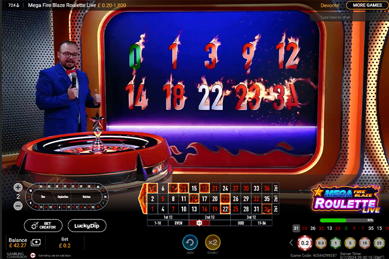 Screenshot from a Session at the Mega Fire Blaze Roulette Live Table