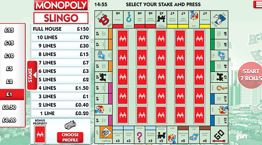 The Paytable of Monopoly Slingo Online Slot