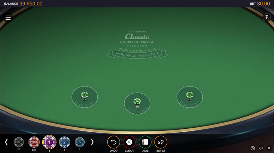 Multihand Blackjack table view