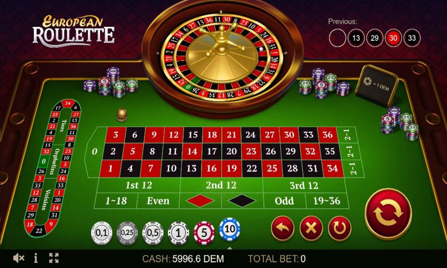 RNG Roulette overview showing betting board and wheel