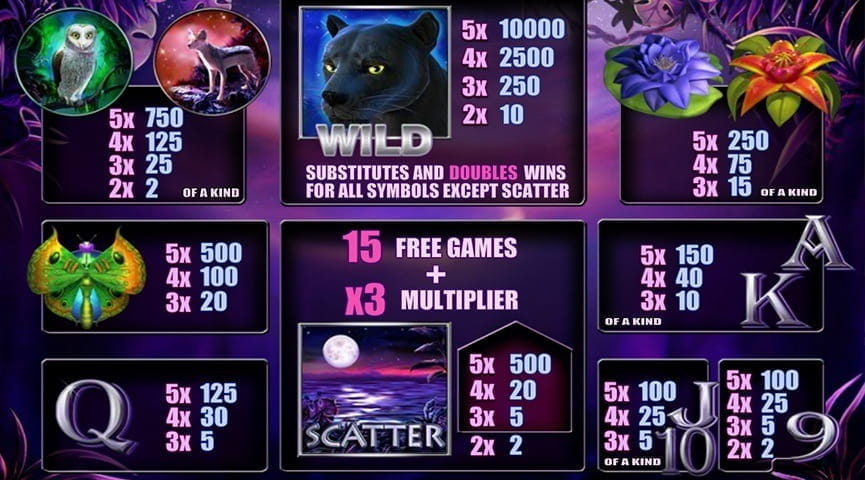 Panther Moon Slot Paytable