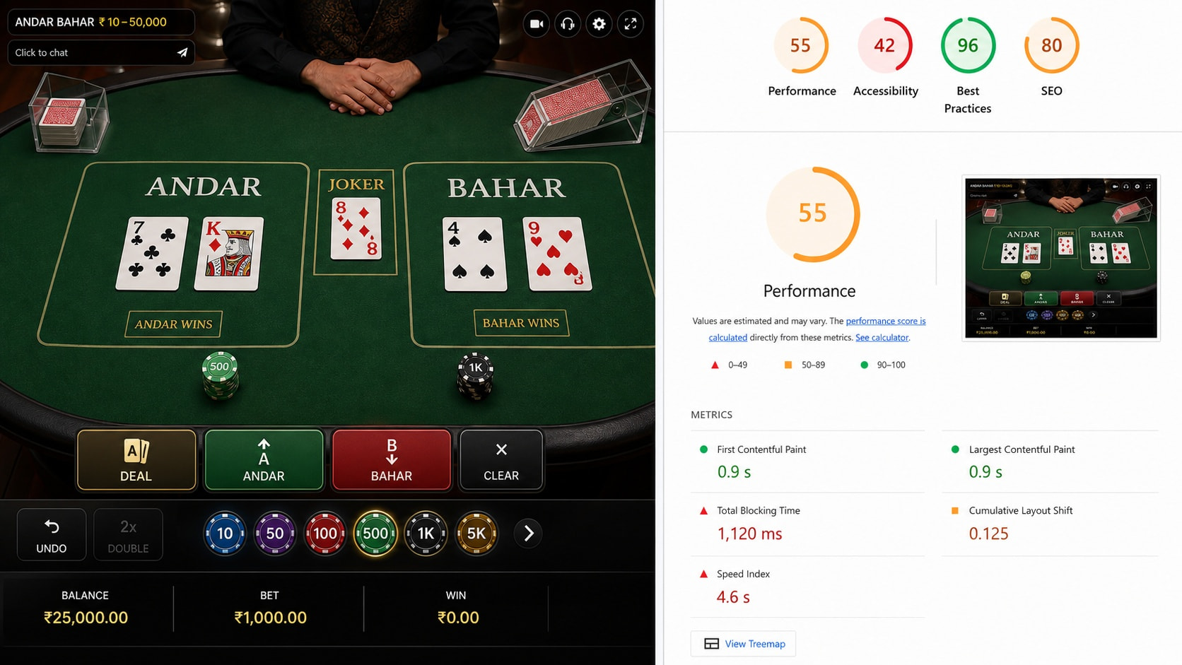 Live Andar Bahar table view, illustrating BestCasinoSites.net reviews and rankings of Andar Bahar casinos