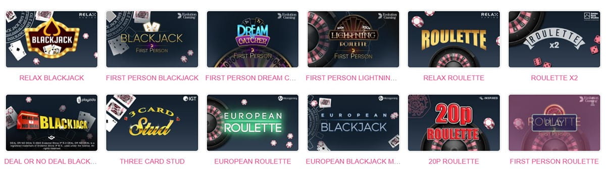 Table Games Catalogue in Pink Casino