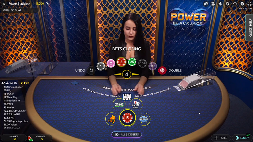 Power Blackjack table view
