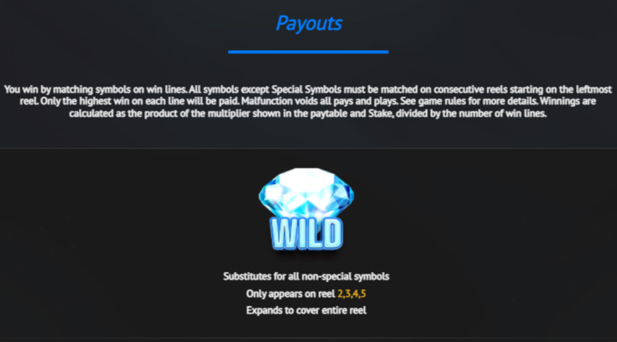 The Paytable of Reel Diamonds Online Slot