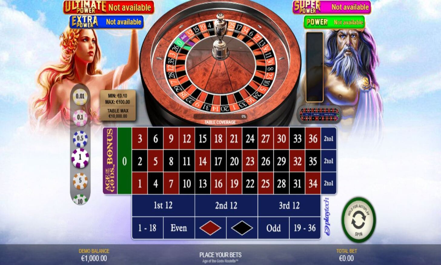 RNG Age of the Gods Roulette with themed bonus features