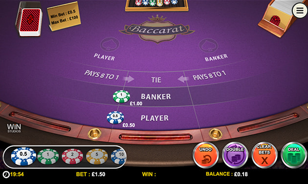 Online RNG Baccarat gameplay with Player and Banker bets