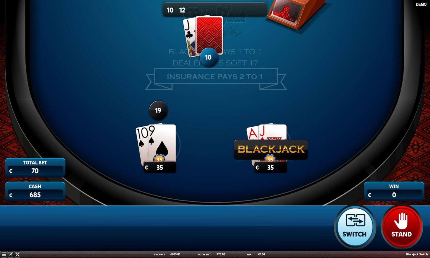 RNG Blackjack Switch gameplay with betting options
