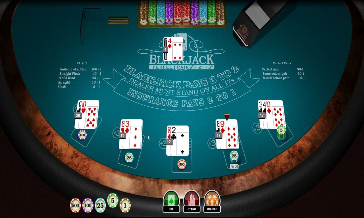 RNG Perfect Pairs Blackjack with side bet options