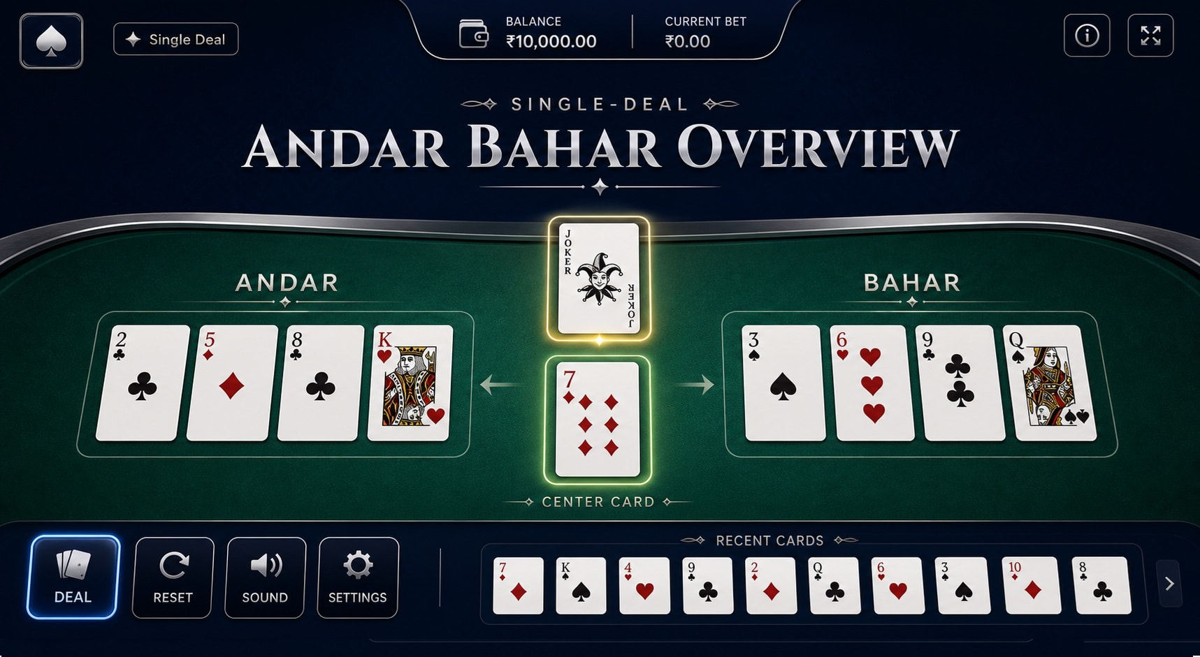RNG Andar Bahar table with standard single-deal format