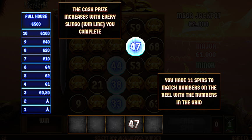 The Paytable of Slingo Berserk Online Slot
