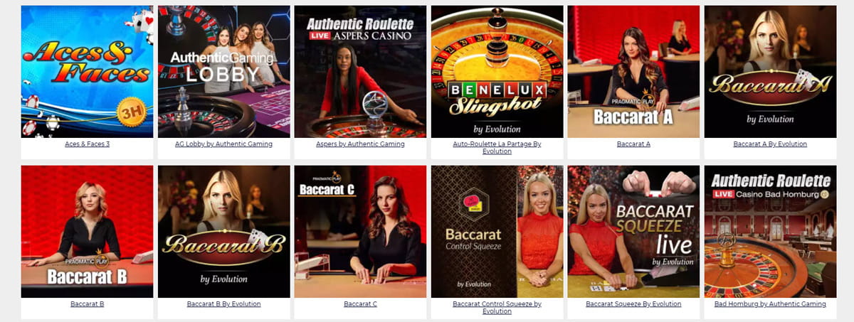 Table Games Catalogue in Slingo Casino
