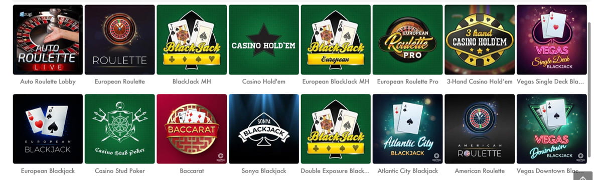 Table Games Catalogue at Slotty Vegas Casino