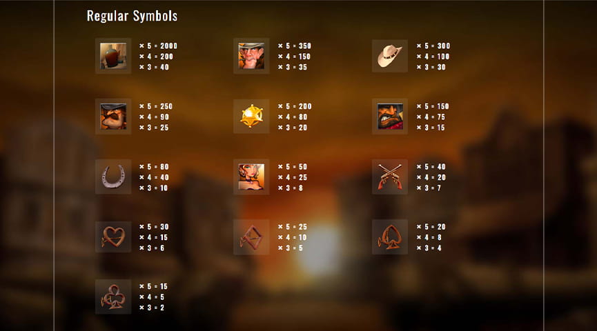 Paytable of Smoking Gun Slot
