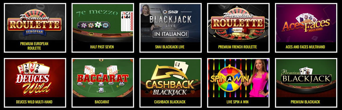 Catalogo dei giochi da tavolo a SNAI Casino
