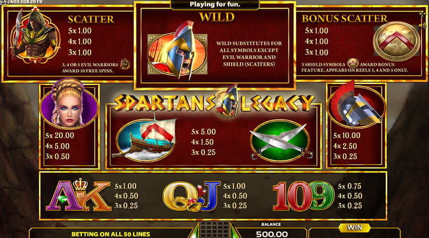 Paytable of Spartans legacy Slot