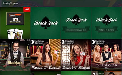 SportNation Casino Blackjack Game Selection