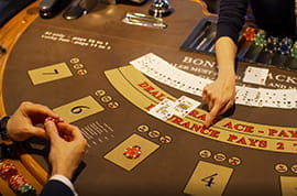 Casino Player Bets While Dealer Explains Rules and Prepares Deck
