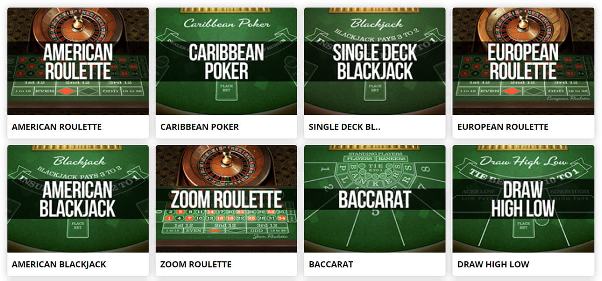 The Table Games Catalogue in Sugar Casino