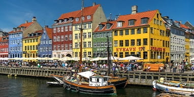 The Famously Known Coloured Houses in the City Center in Copenhagen by the Canal on a Sunny Day