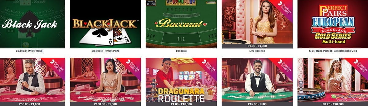 A variety of table and card games at Guts Casino
