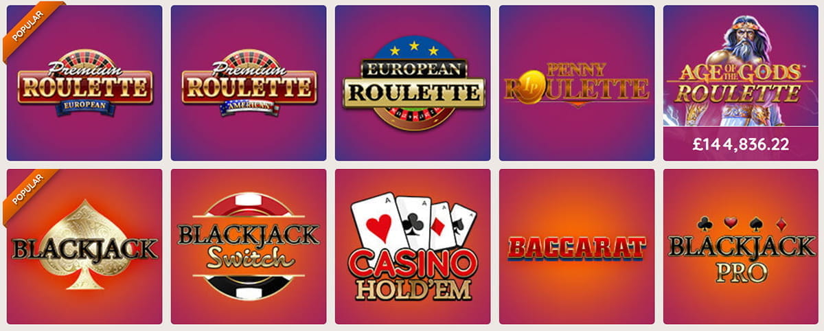 Variety of table games at Power Spins Casino