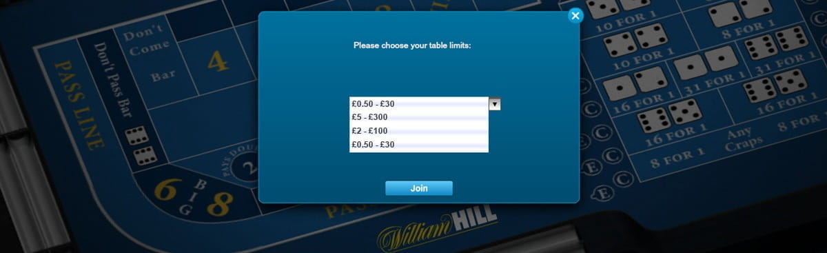 The Betting Limit for the Craps Table at William Hill Casino