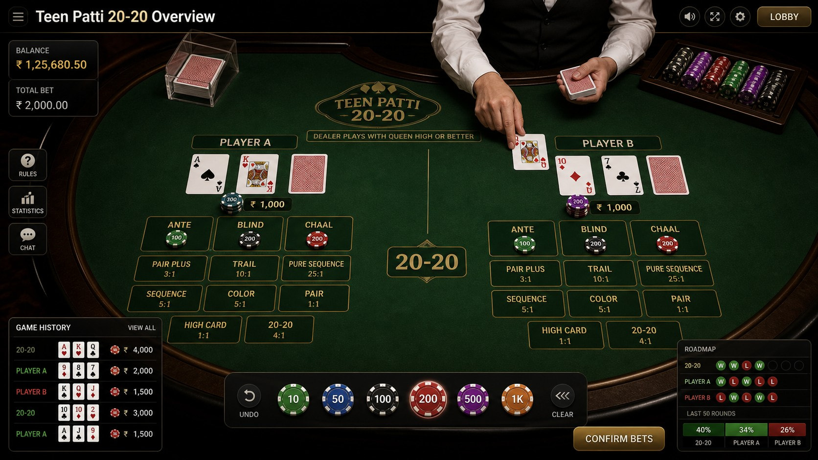 Live Teen Patti 20-20 table for fast-paced play