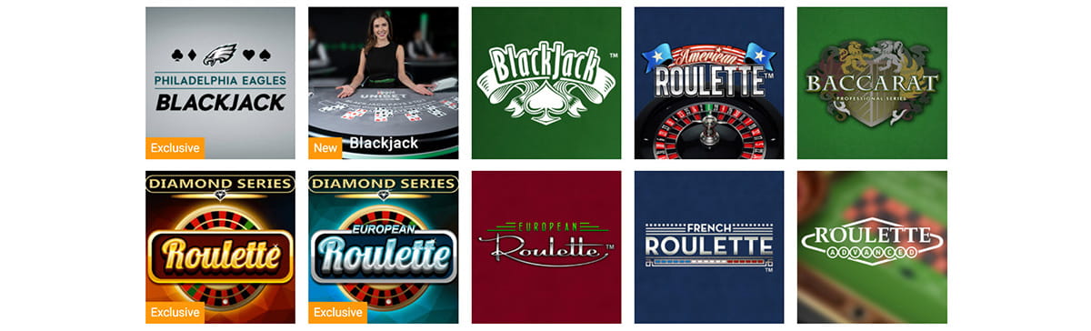 Table Games Catalogue in Unibet Casino PA