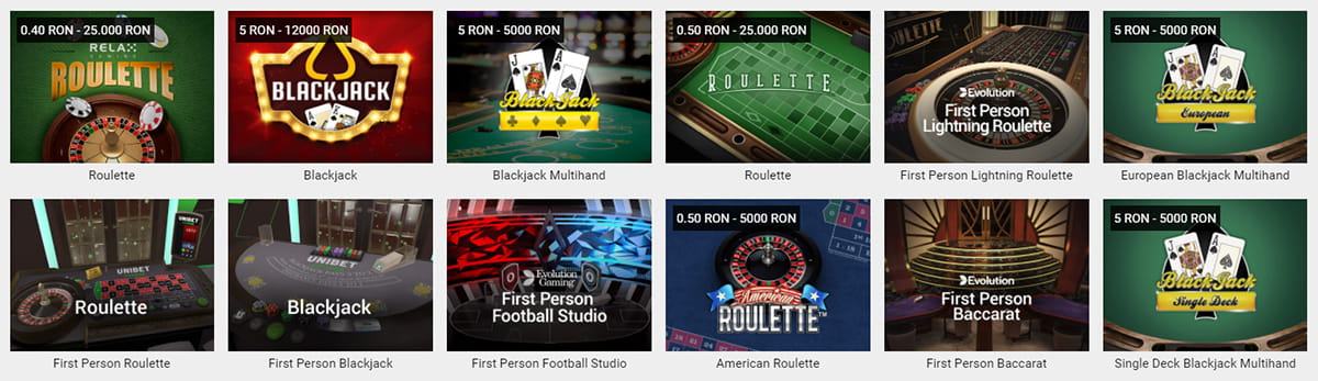 Unibet Casino Selecție jocuri de masă