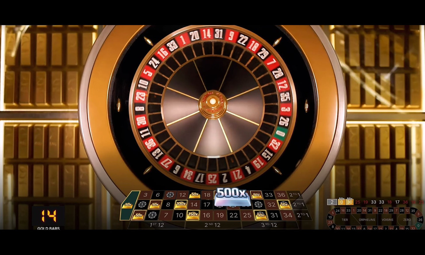 Gold Vault Roulette feature with golden bar multiplier system