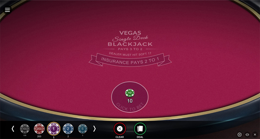 Vegas Single Deck Blackjack table view