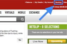 An arrow pointing to BANKING on the Ladbrokes homepage.