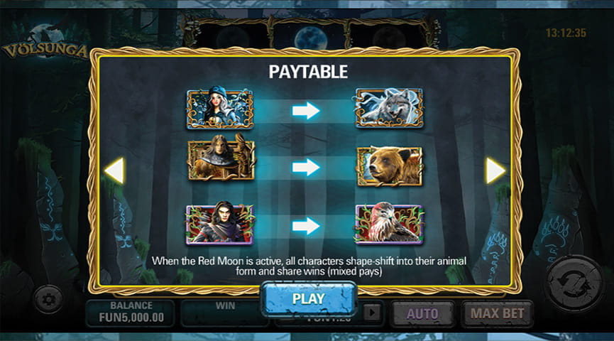 The Paytable of Volsunga Online Slot