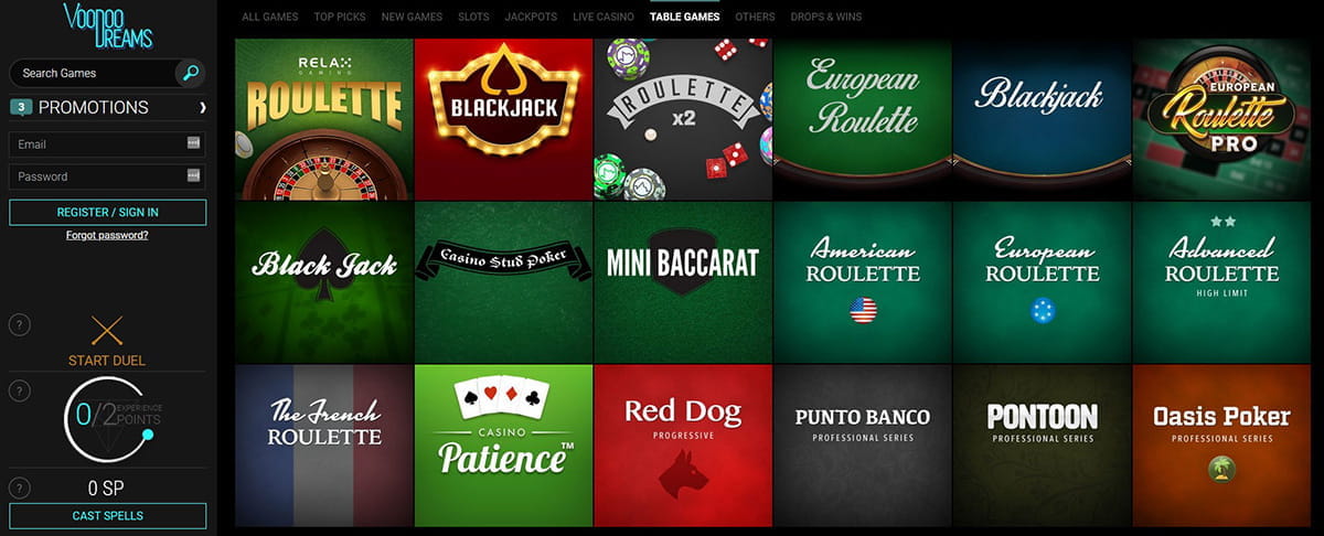 Voodoo Dreams Casino Table Games