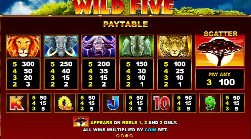 The Paytable of Wild Five Online Slot