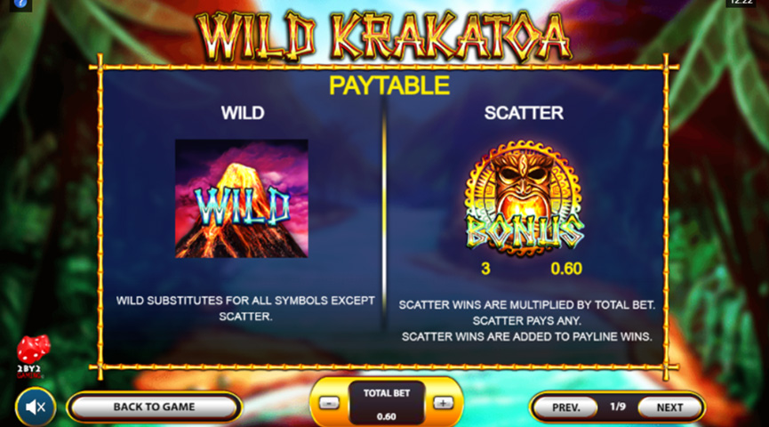 The Paytable of Wild Krakatoa Online Slot
