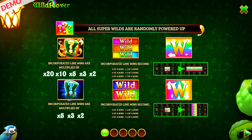 The Paytable of Wild Rover Online Slot