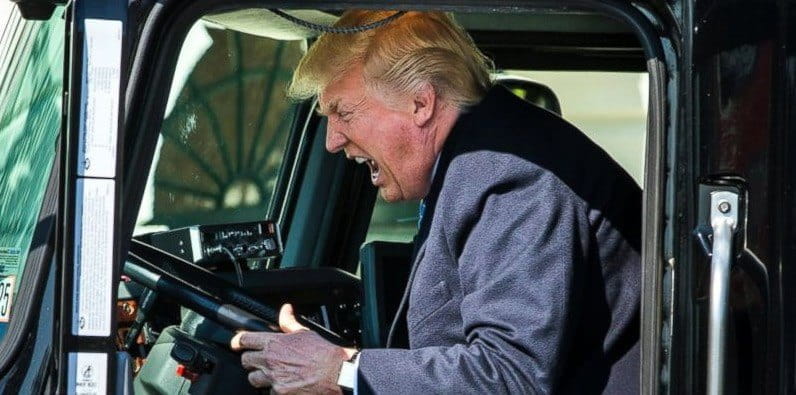 President Trumps Pretends to Drive a Truck 