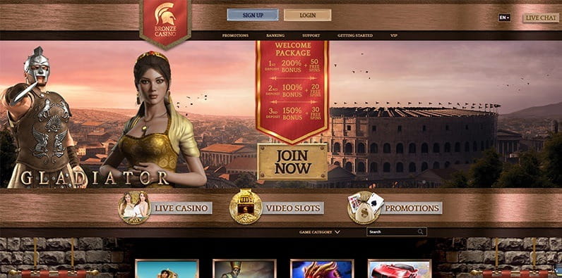 The Bronze casino homepage