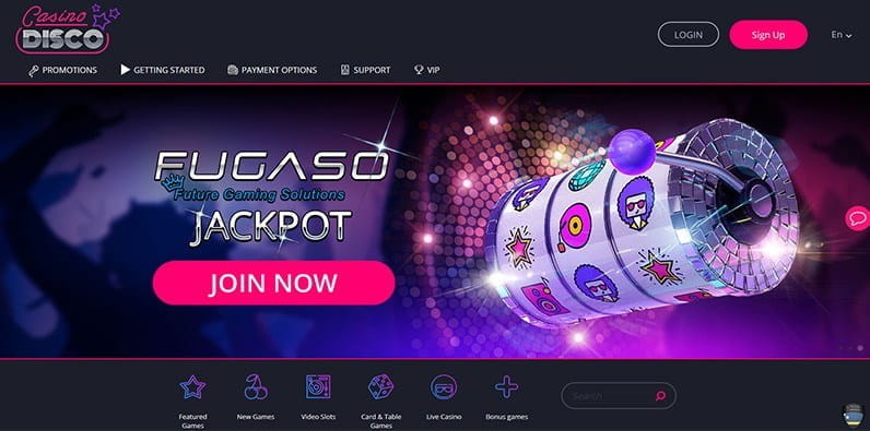 The homepage of Casino Disco