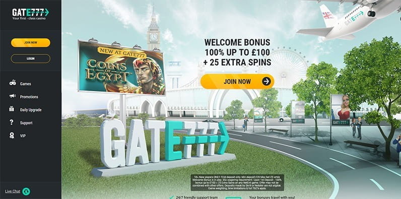 The homepage of Gate 777 casino