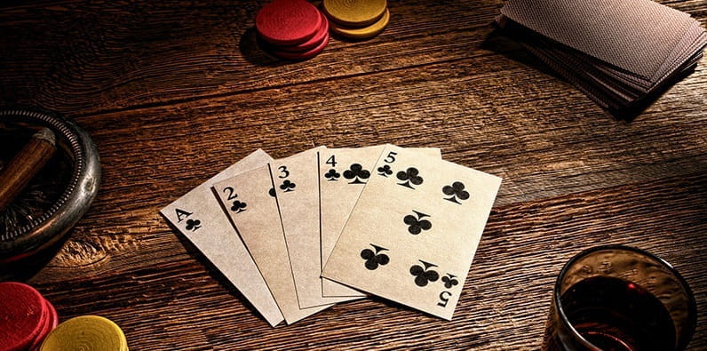 Poker Hand - Straight Flush of Clubs