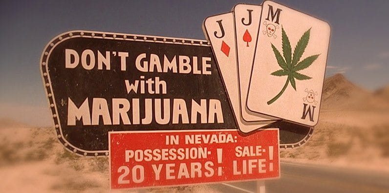 A Billboard at the Nevada Border Informing About the State's Strict Drug Laws in the 1970s.