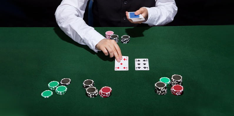 Croupier Dealing Cards from Left to Right