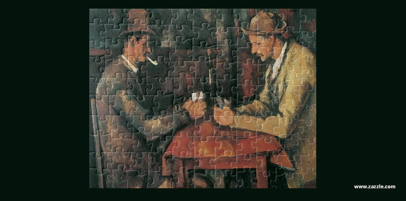 Two Men Playing Cards in a Vintage Gambling Puzzle